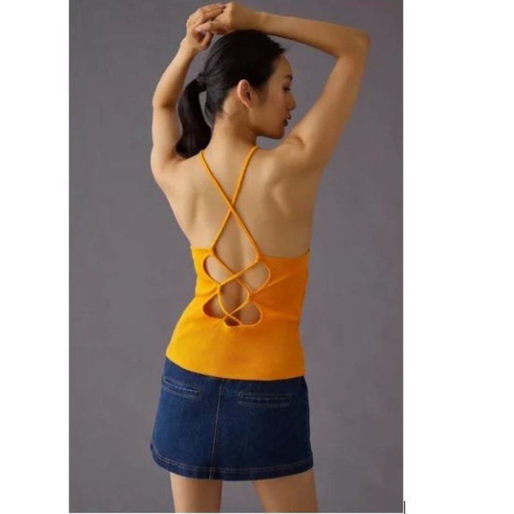 By Anthropologie Strappy Back Tank in Mango Orange Yellow - Size Small - NWT